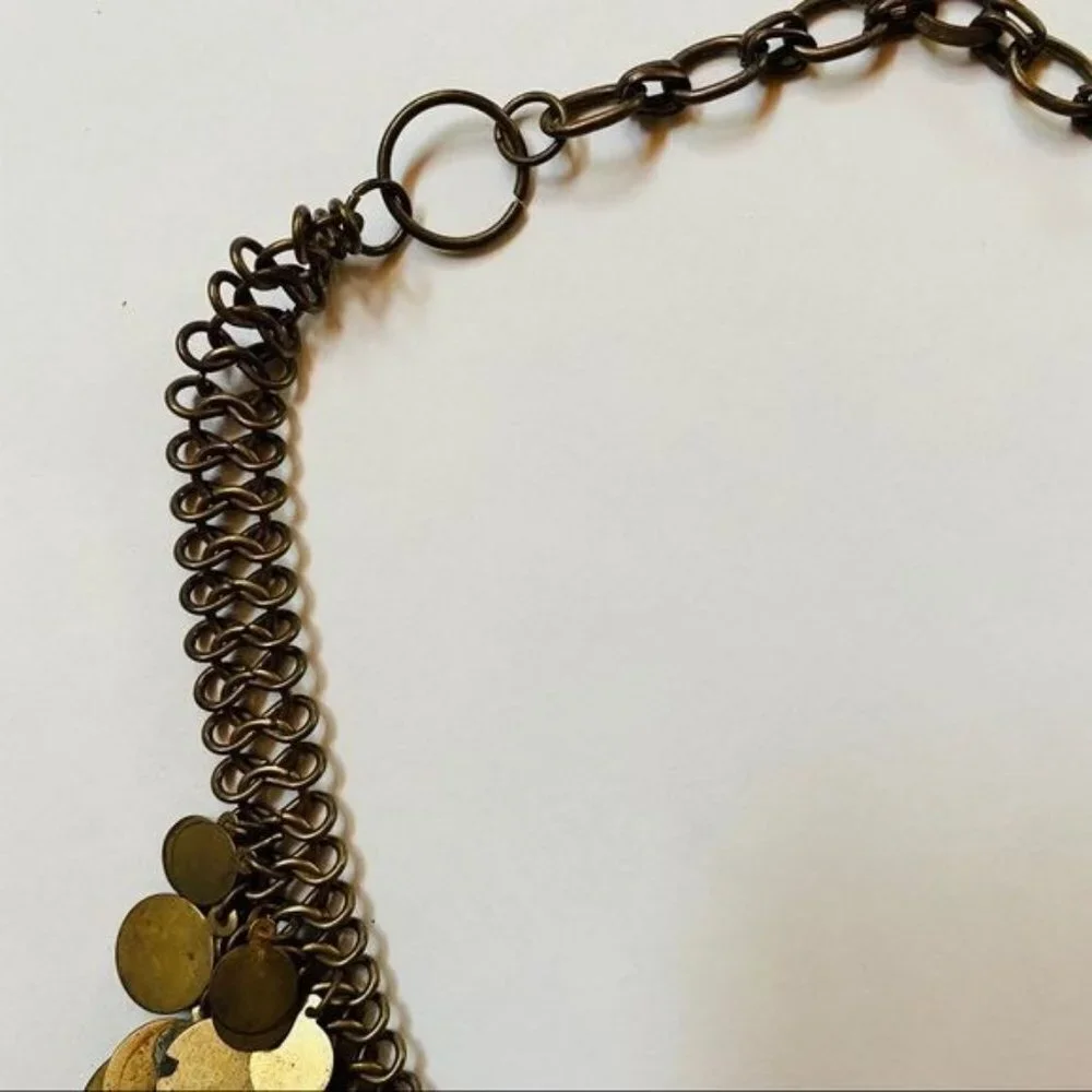 Vintage Brass Necklace Gypsy Costume Adjustable Jewelry Chain Mail Necklace - Picture 6 of 12